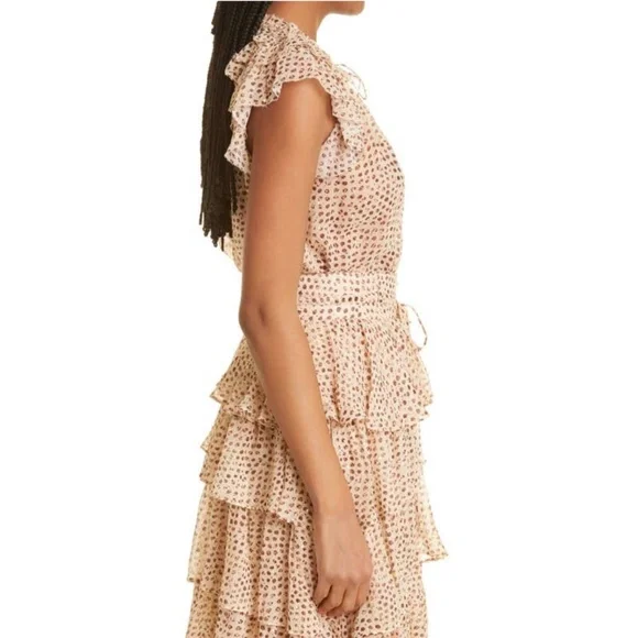 Ulla Johnson Marilyn Silk Chiffon Leopard Ikat Dot Ruffled Cap Sleeve Blouse - Picture 4 of 15